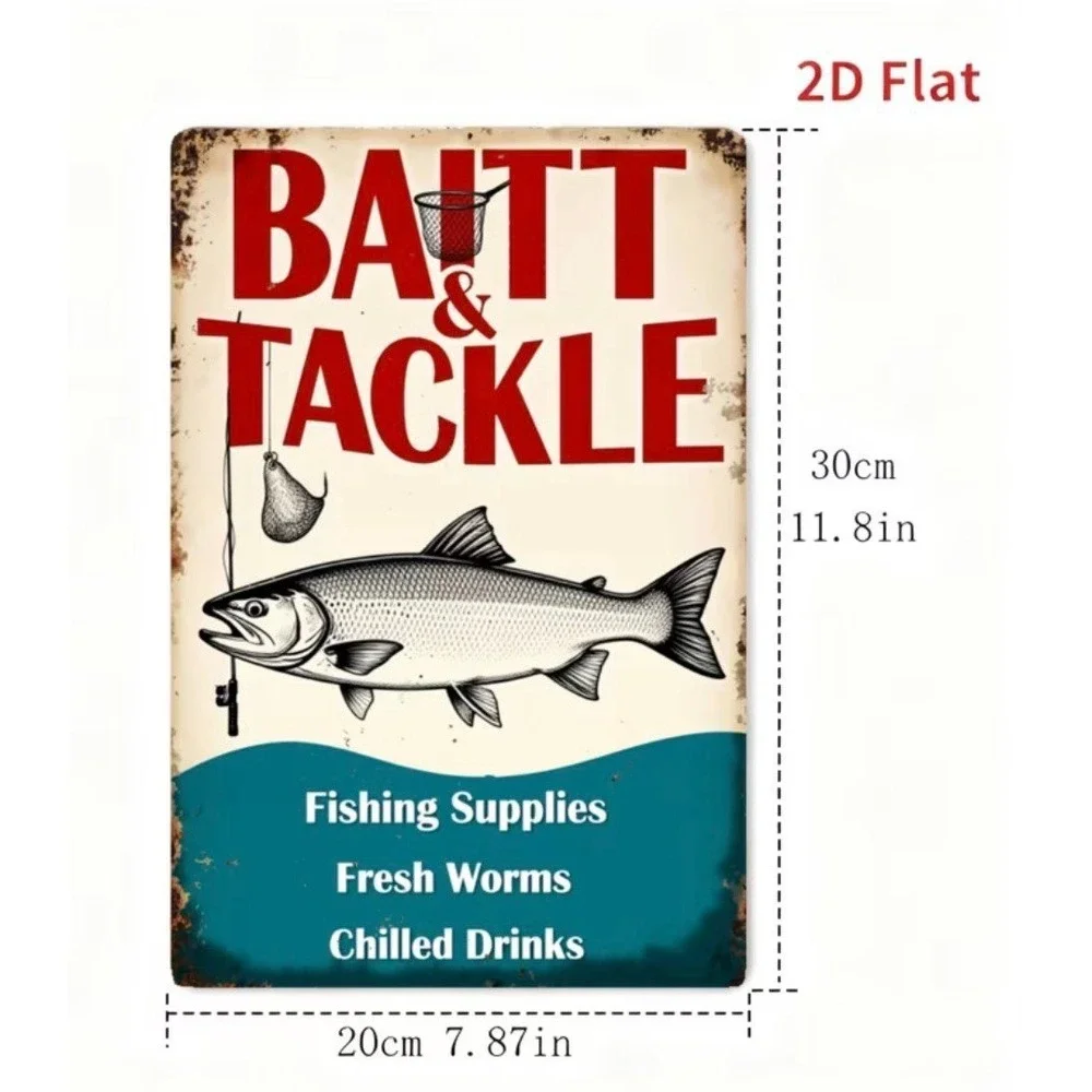Vintage Style Metal Sign BAIT & Tackle WEATHERED MAN CAVE GARAGE SIGN
